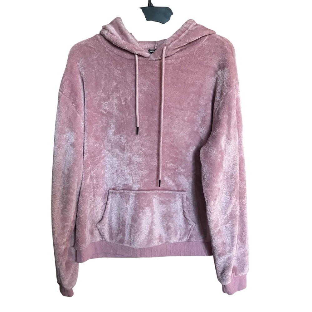 Free Haven Mauve Pink Fuzzy Pullover Hoodie Women's XL Front Pocket